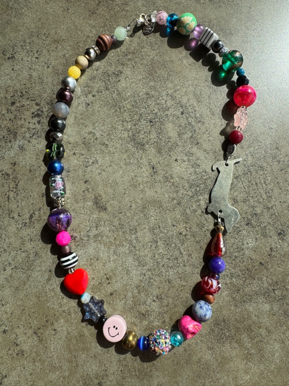 Stainless Steel Dachshund Charm on a  Beaded Necklace with Charms